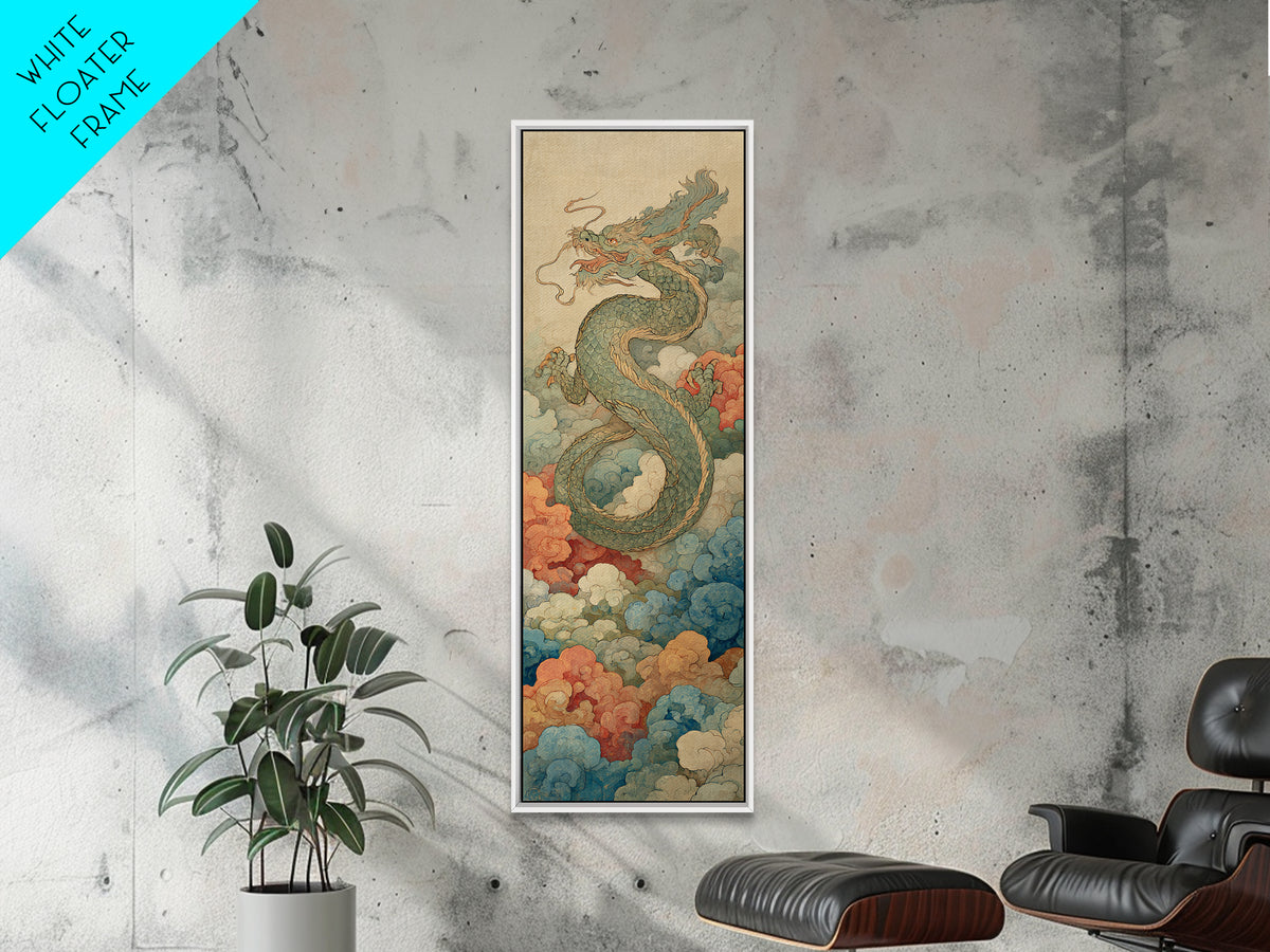 Dragon Curling Through Clouds Canvas Print, Asian Inspired Art, Wall Decor, Living Room Decor, Harmony, Farmhouse Wall Art, ASI-1x3-25
