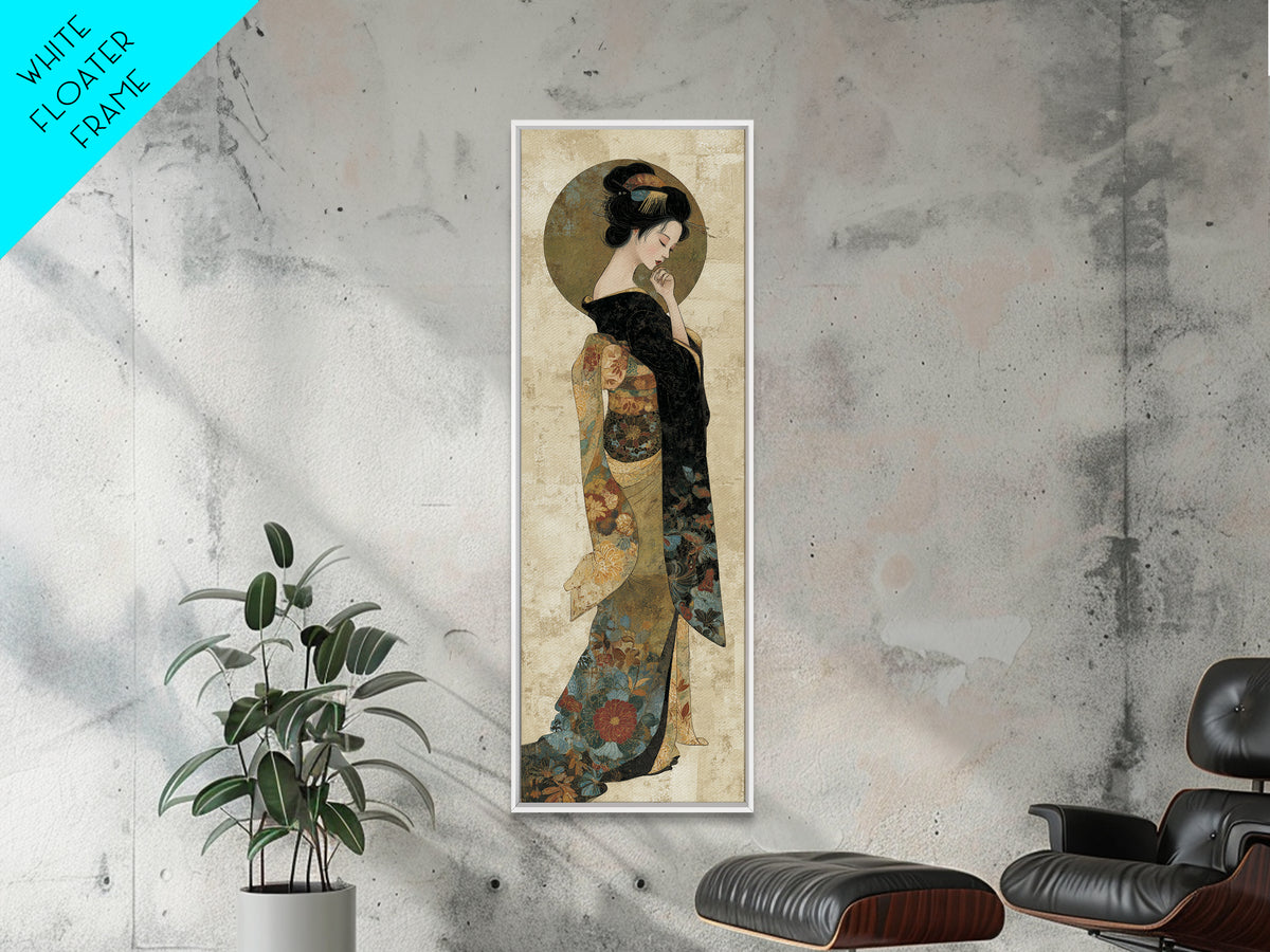 Elegant Geisha Portrait Canvas Print, Asian Inspired Art, Modern Wall Decor, Living Room Decor, Oil Painting, Harmony, ASI-1x3-42