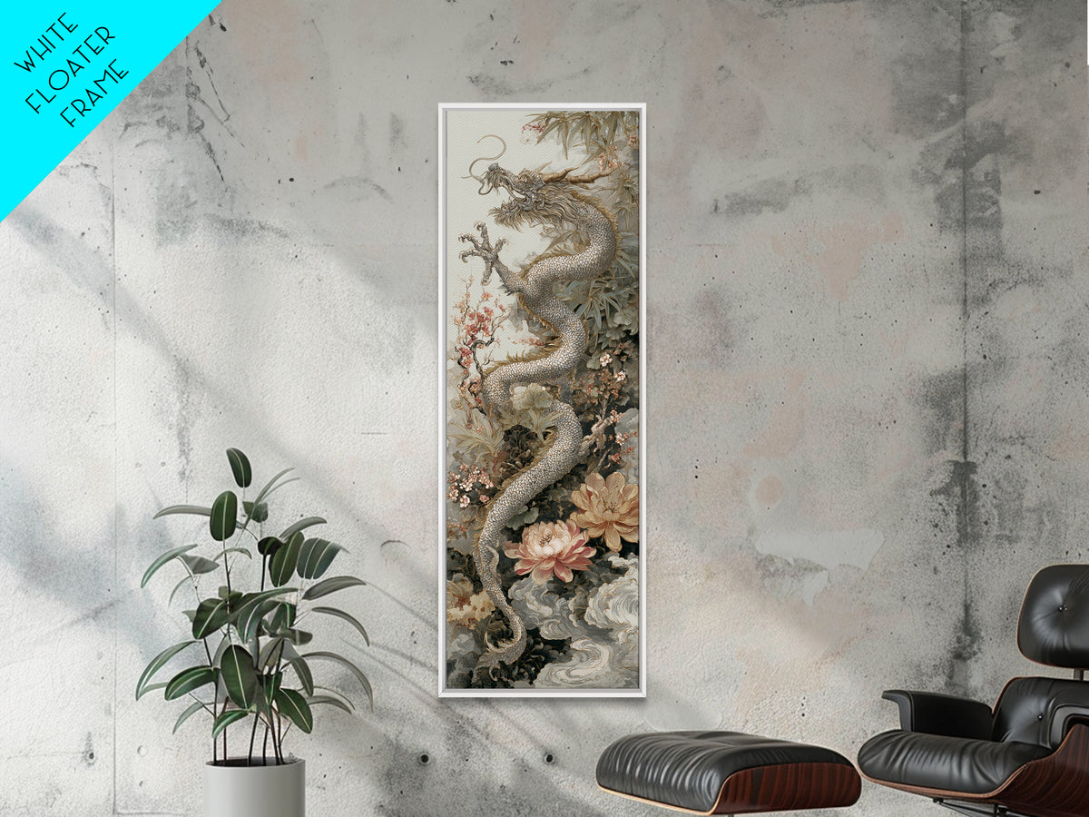 Dragon Curling Through Clouds Canvas Print, Asian Inspired Art, Zen Wall Art, Living Room Decor, Fine Art, Harmony, Art Print, ASI-1x3-49