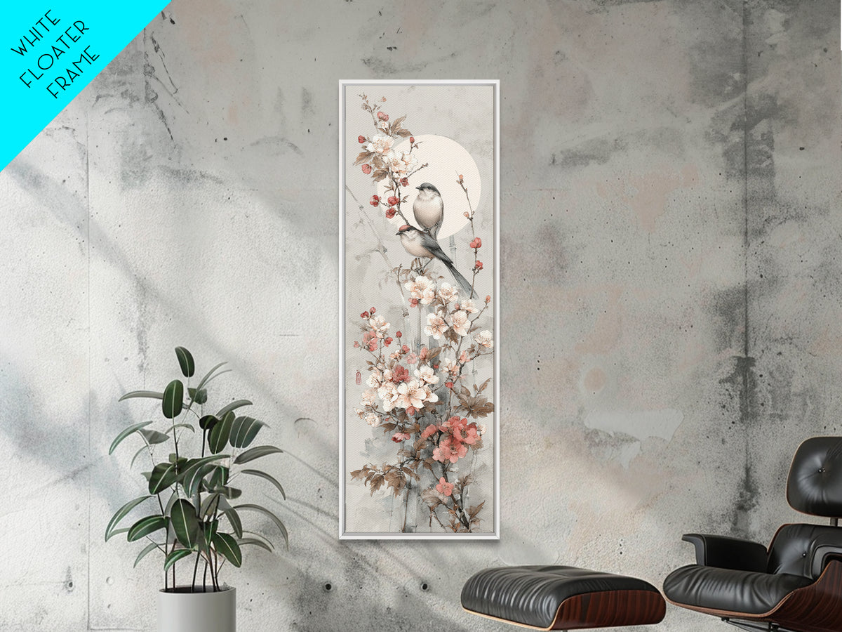 Fan Shaped Composition of Blossoms and Birds Canvas Print, Asian Inspired Art, Modern Wall Decor, Living Room Decor, Harmony, ASI-1x3-5
