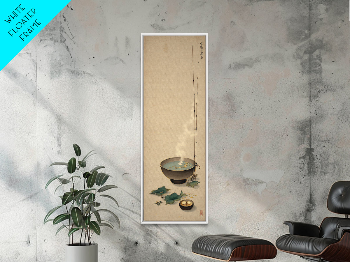 Tea Bowl and Steam Still Life on Canvas Print, Asian Inspired Art, Farmhouse Wall Art, Living Room Decor, Fine Art, Harmony, ASI-1x3-51