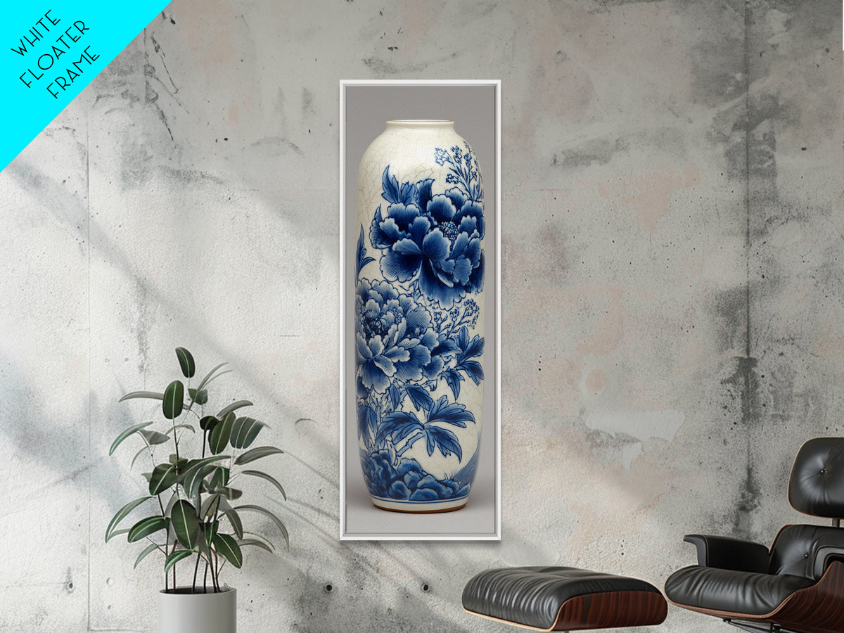 Blue and White Porcelain Vase Canvas Print, Asian Inspired Art, Fine Art Print, Living Room Decor, Abstract Art, Harmony, ASI-1x3-57