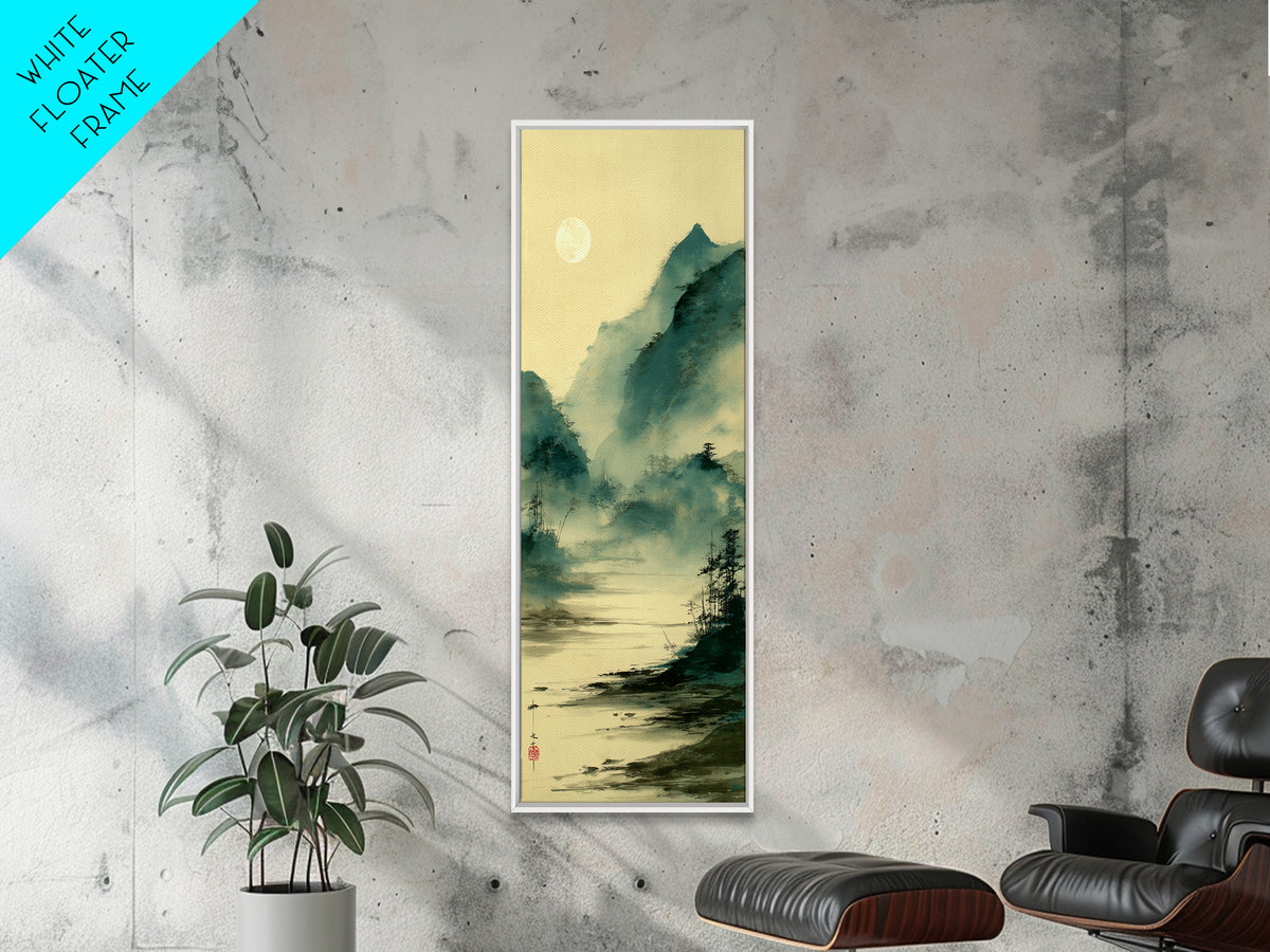 Japanese Ink Landscape Framed Canvas Print, Asian Inspired Art, Unique Wall Art, Living Room Decor, Fine Art, Harmony, ASI-1x3-64