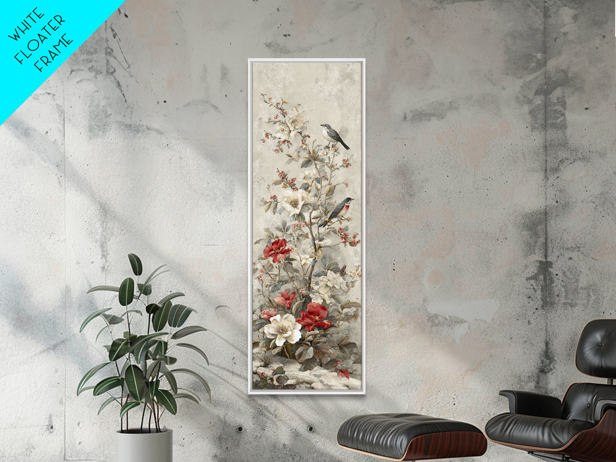 Fan Shaped Composition of Blossoms and Birds Canvas Print, Asian Inspired Art, Art Print, Living Room Decor, Fine Art, Harmony, ASI-1x3-77