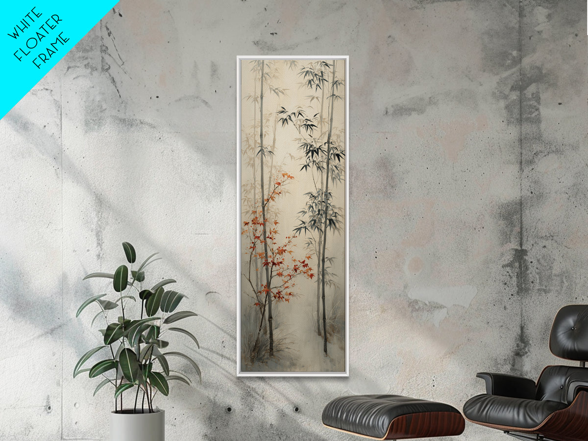 Minimal Bamboo Stalks Framed Canvas Print, Asian Inspired Art, Statement Artwork, Living Room Decor, Fine Art, Harmony, ASI-1x3-8