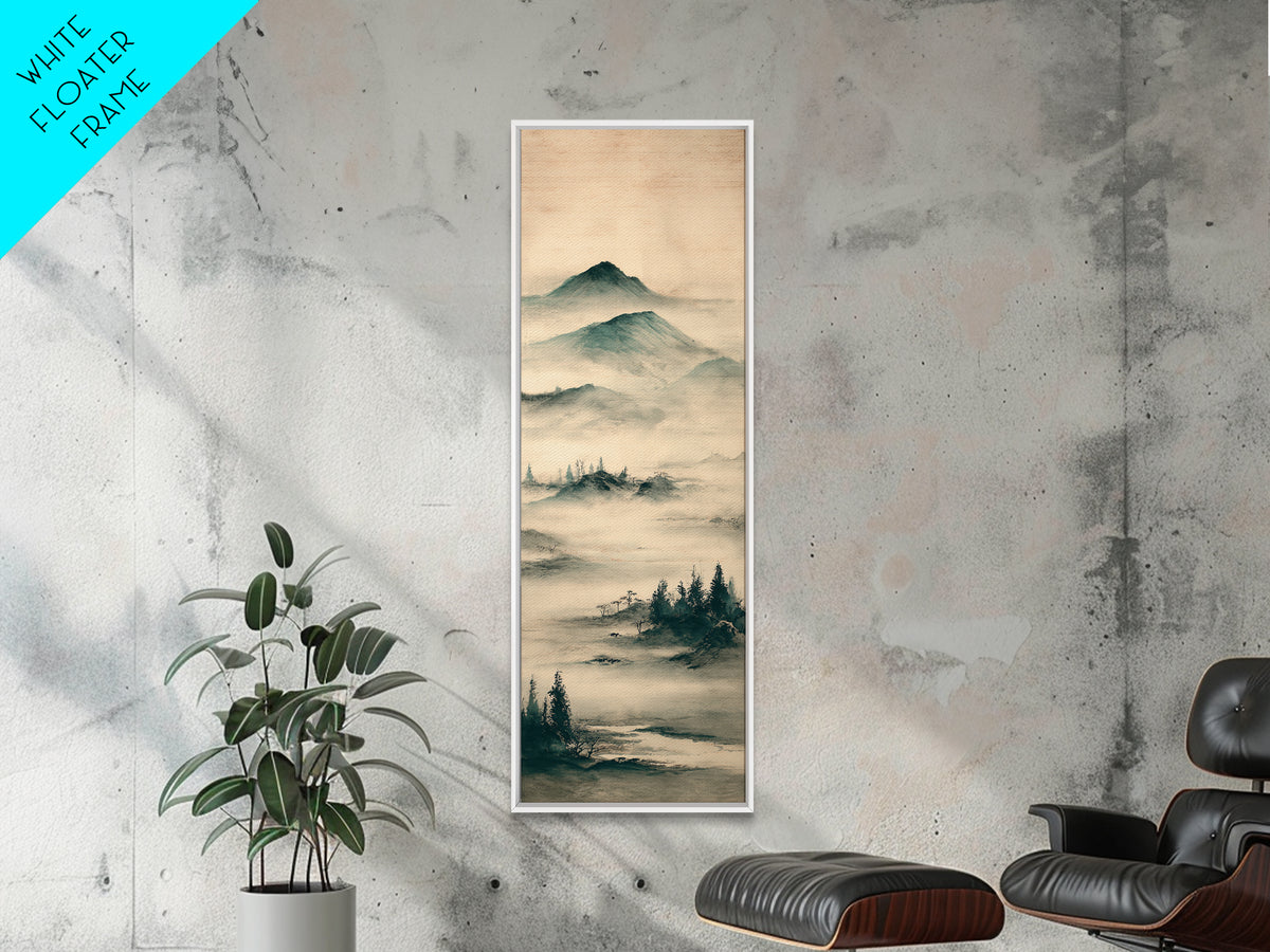 Japanese Ink Landscape Canvas Print, Asian Inspired Art, Farmhouse Wall Art, Living Room Decor, Harmony, Spiritual Wall Art, ASI-1x3-88