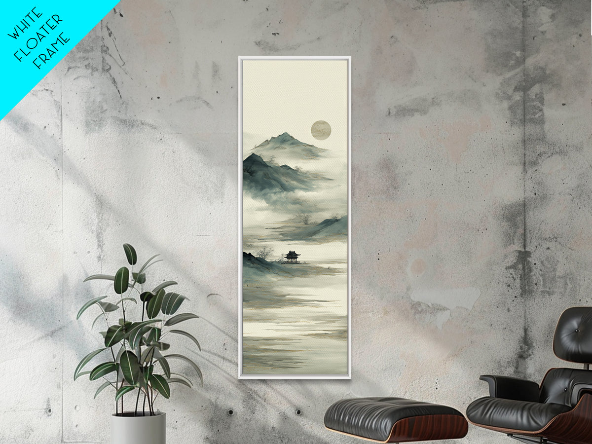 Chinese Mountain Scroll Landscape Canvas Print, Asian Inspired Art, Digital Download Art, Living Room Decor, Harmony, ASI-1x3-92