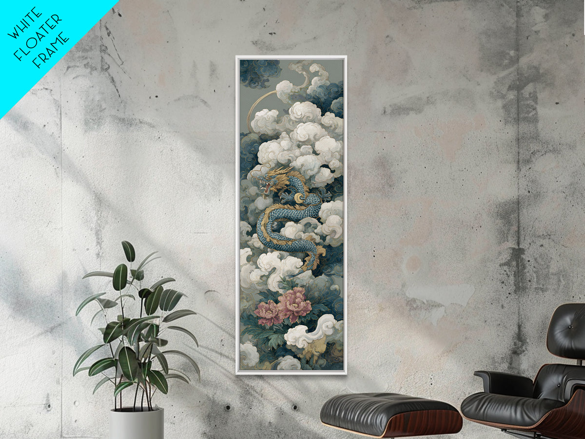Dragon Curling Through Clouds Canvas Print, Asian Inspired Art, Spiritual Wall Art, Living Room Decor, Oil Painting, Harmony, ASI-1x3-97