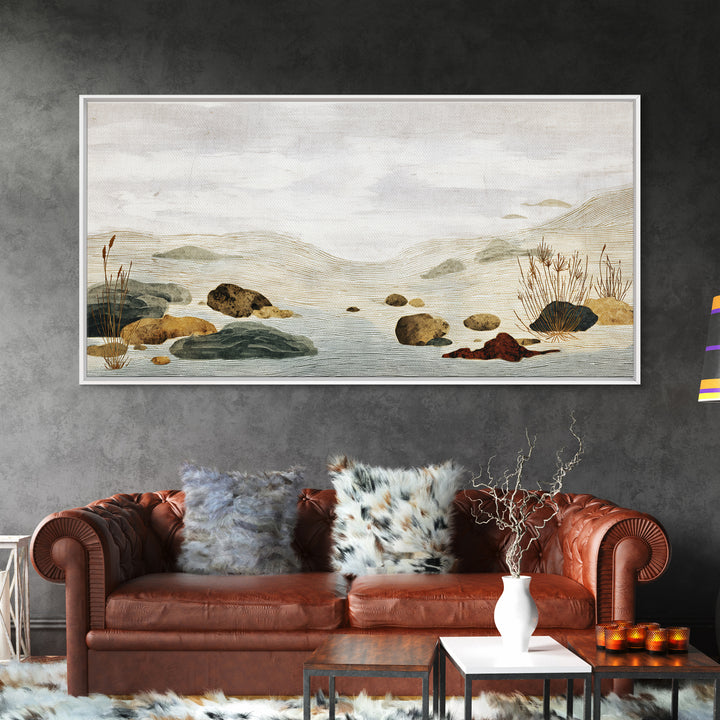 Zen Rock Garden Abstraction Framed Canvas Print, Asian Inspired Art, Art Print, Living Room Decor, Watercolor Art, Harmony, ASI-2x1-34