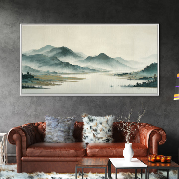Japanese Ink Landscape Canvas Print, Asian Inspired Art, Wall Decor, Living Room Decor, Fine Art, Harmony, Farmhouse Wall Art, ASI-2x1-48