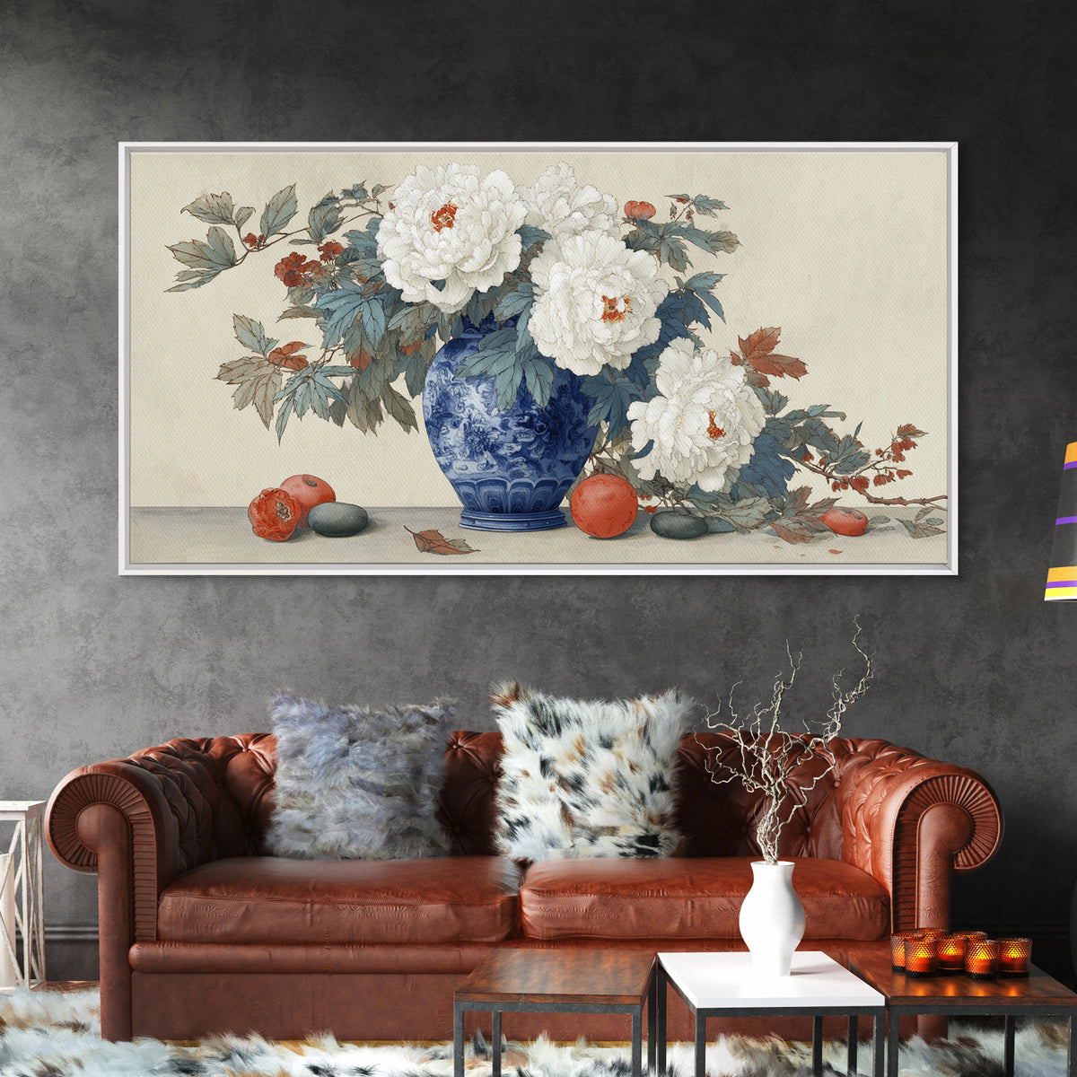 Blue and White Porcelain Vase Framed Canvas Print, Asian Inspired Art, Living Room Decor, Abstract Art, Harmony, ASI-2x1-65