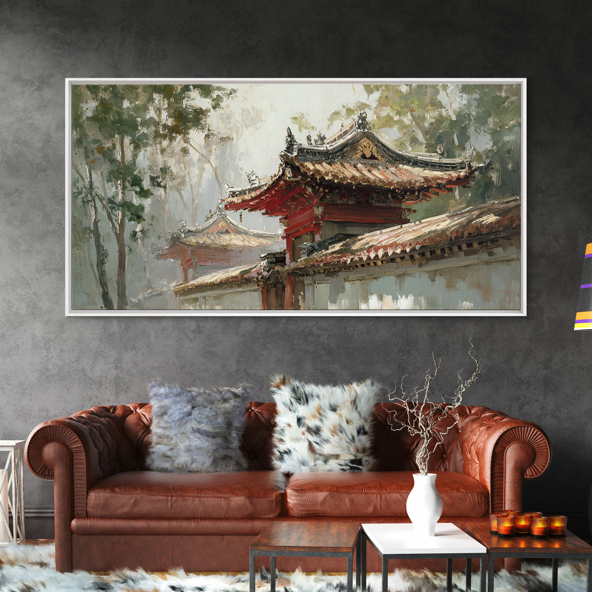 Temple Roof Detail Framed Canvas Print, Asian Inspired Art, Spiritual Wall Art, Living Room Decor, Fine Art, Harmony, ASI-2x1-67