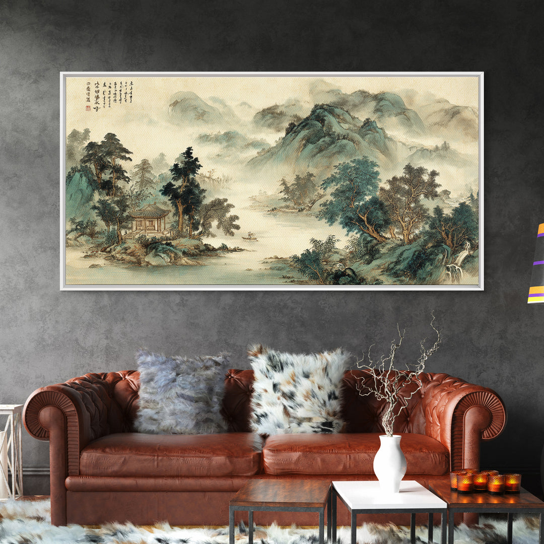 Chinese Mountain Scroll Landscape Canvas Print, Asian Inspired Art, Farmhouse Wall Art, Living Room Decor, Fine Art, Harmony, ASI-2x1-76