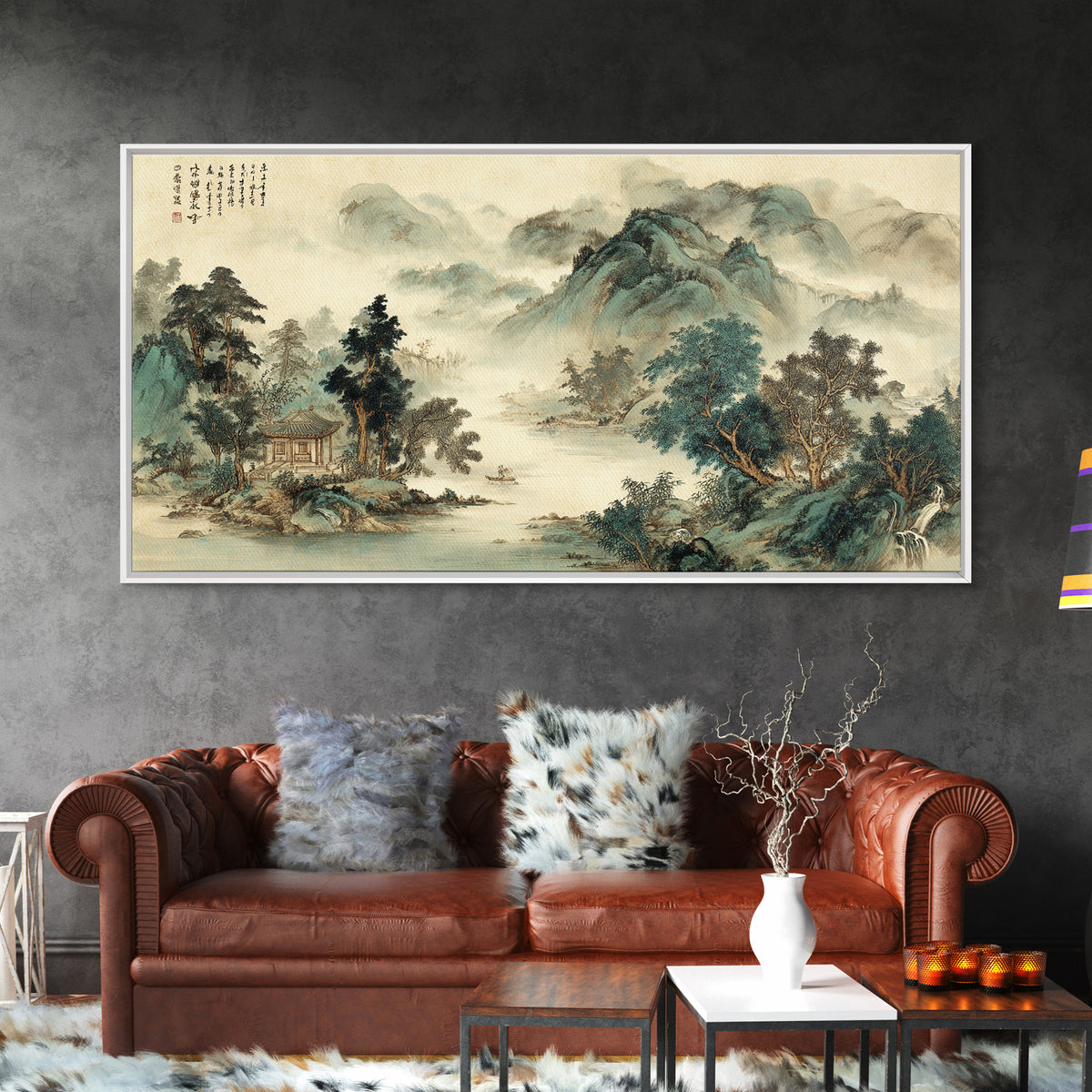 Chinese Mountain Scroll Landscape Canvas Print, Asian Inspired Art, Farmhouse Wall Art, Living Room Decor, Fine Art, Harmony, ASI-2x1-76