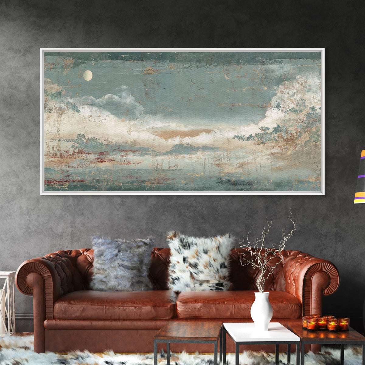 Crane and Moon Composition Framed Canvas Print, Asian Inspired Art, Bedroom Wall Decor, Living Room Decor, Oil Painting, ASI-2x1-92
