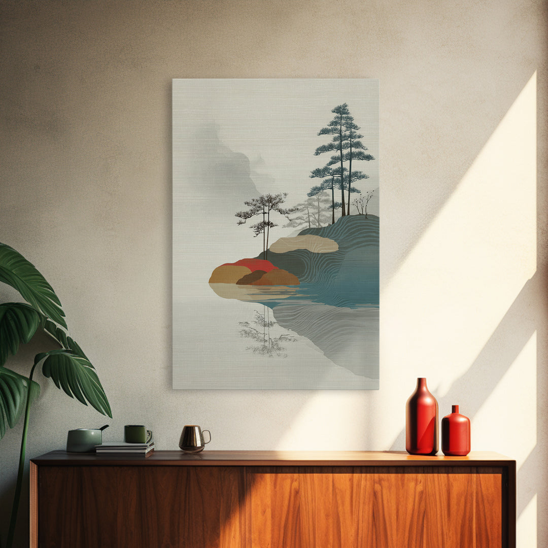Zen Rock Garden Abstraction Framed Canvas Print, Asian Inspired Art, Textured Painting, Living Room Decor, Fine Art, Harmony, ASI-2x3-22