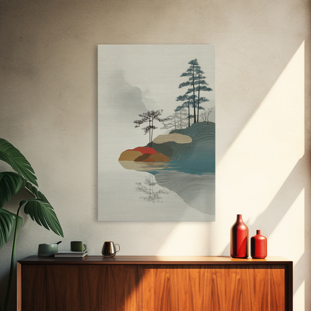 Zen Rock Garden Abstraction Framed Canvas Print, Asian Inspired Art, Textured Painting, Living Room Decor, Fine Art, Harmony, ASI-2x3-22