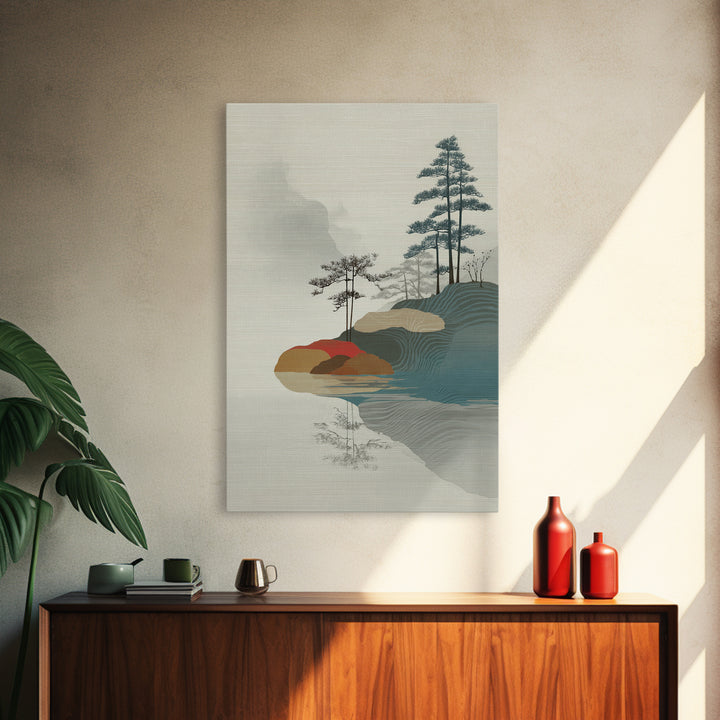 Zen Rock Garden Abstraction Framed Canvas Print, Asian Inspired Art, Textured Painting, Living Room Decor, Fine Art, Harmony, ASI-2x3-22