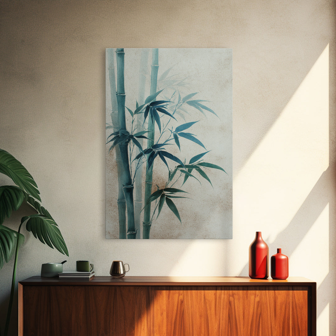 Minimal Bamboo Stalks Framed Canvas Print, Asian Inspired Art, Statement Artwork, Living Room Decor, Fine Art, Harmony, ASI-2x3-4