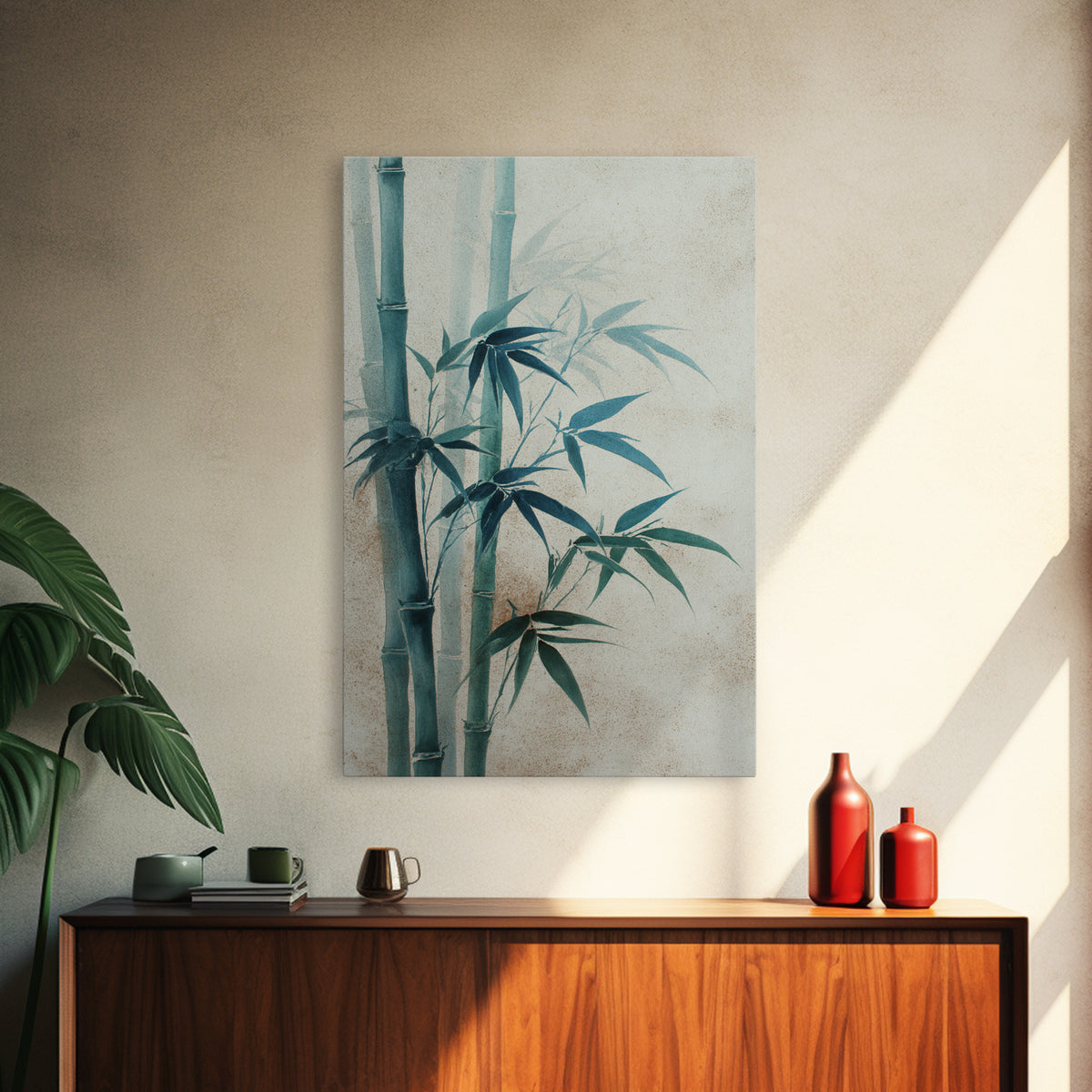 Minimal Bamboo Stalks Framed Canvas Print, Asian Inspired Art, Statement Artwork, Living Room Decor, Fine Art, Harmony, ASI-2x3-4