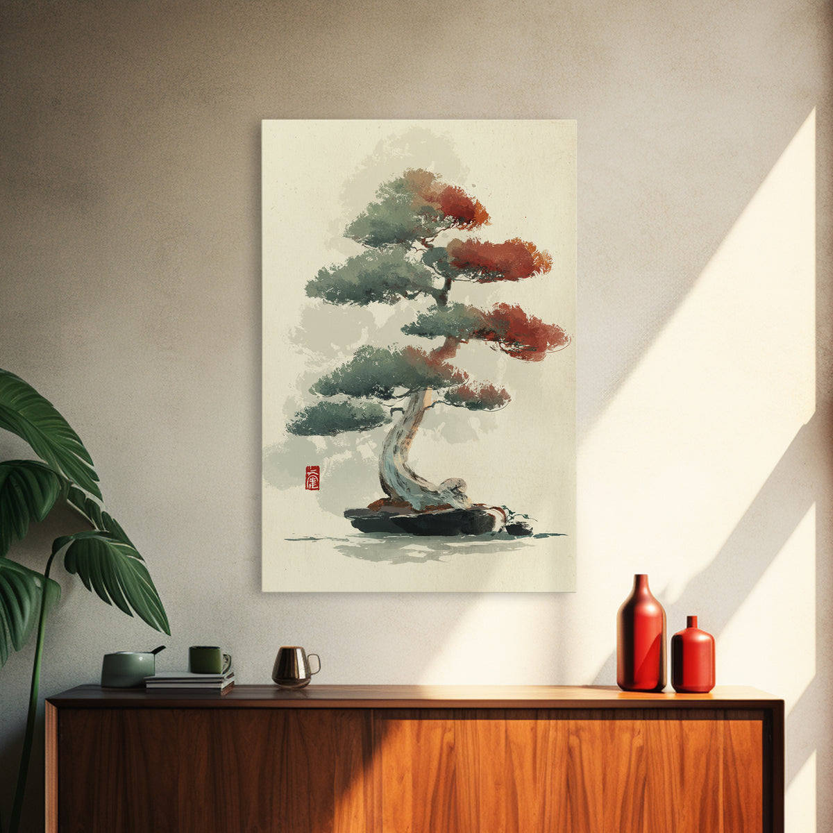 Bonsai Tree Study Framed Canvas Print, Asian Inspired Art, Art Nouveau, Living Room Decor, Fine Art, Harmony, Indian Art, ASI-2x3-90