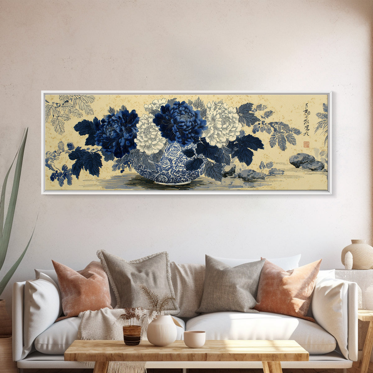 Blue and White Porcelain Vase Canvas Print, Asian Inspired Art, Japanese Wall Art, Living Room Decor, Fine Art, Harmony, ASI-3x1-13