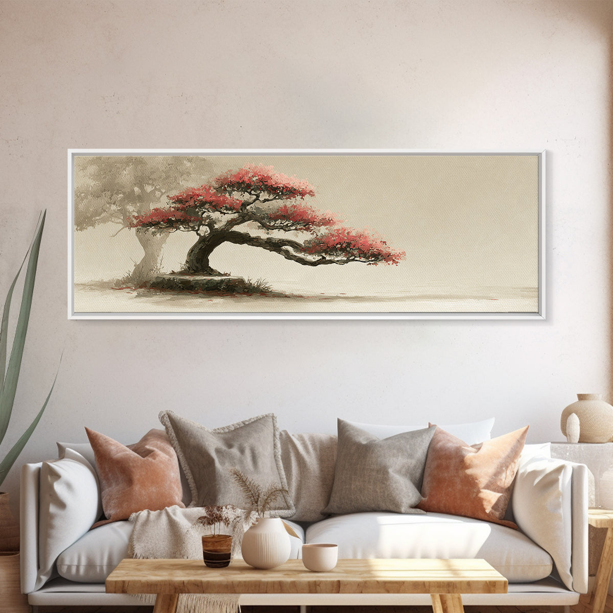 Bonsai Tree Study Framed Canvas Print, Asian Inspired Art, Digital Download Art, Living Room Decor, Oil Painting, Harmony, ASI-3x1-74