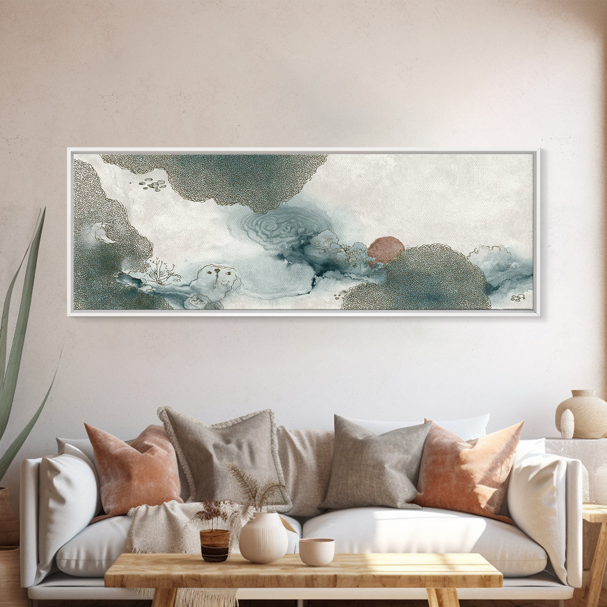 Zen Rock Garden Abstraction Canvas Print, Asian Inspired Art, Living Room Decor, Oil Painting, Harmony, Japandi Wall Art, ASI-3x1-78