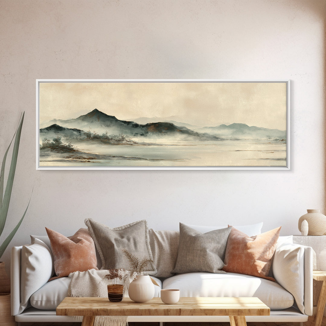 Japanese Ink Landscape Canvas Print, Asian Inspired Art, Printable Wall Art, Living Room Decor, Harmony, Dark Academia Art, ASI-3x1-92