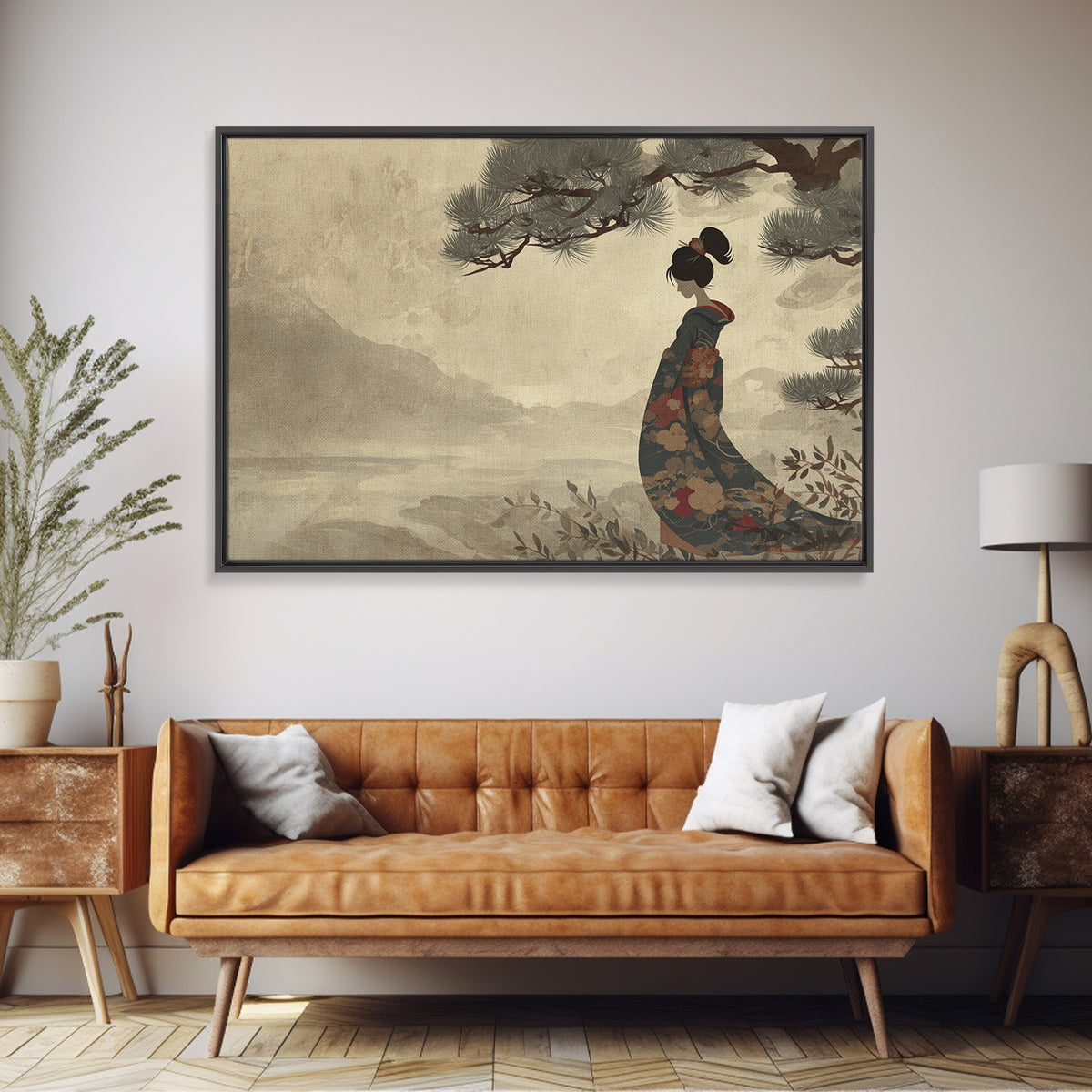 Elegant Geisha Portrait Framed Canvas Print, Asian Inspired Art, Japanese Art, Living Room Decor, Oil Painting, Harmony, ASI-3x2-10