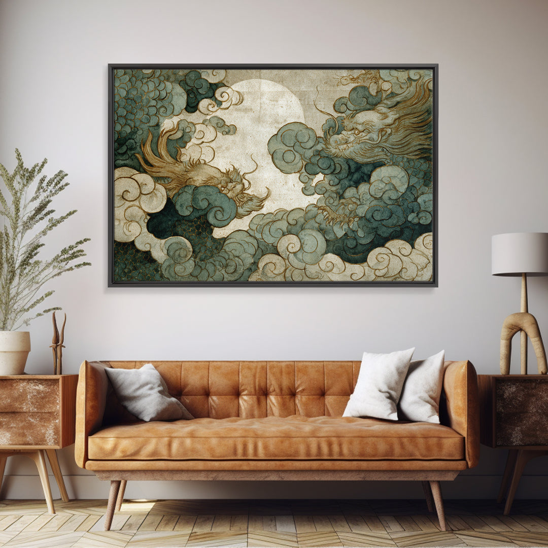 Dragon Curling Through Clouds Canvas Print, Asian Inspired Art, Digital Download Art, Living Room Decor, Fine Art, Harmony, ASI-3x2-17