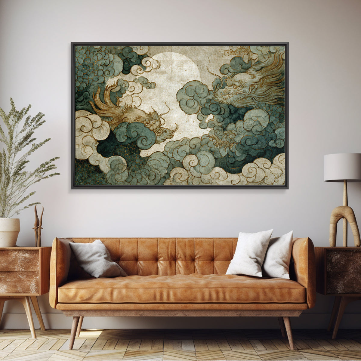 Dragon Curling Through Clouds Canvas Print, Asian Inspired Art, Digital Download Art, Living Room Decor, Fine Art, Harmony, ASI-3x2-17