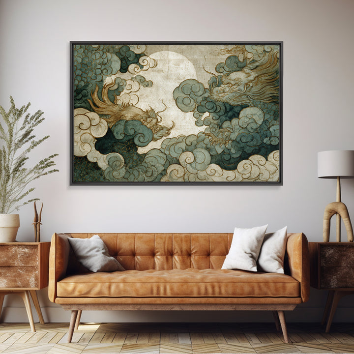 Dragon Curling Through Clouds Canvas Print, Asian Inspired Art, Digital Download Art, Living Room Decor, Fine Art, Harmony, ASI-3x2-17