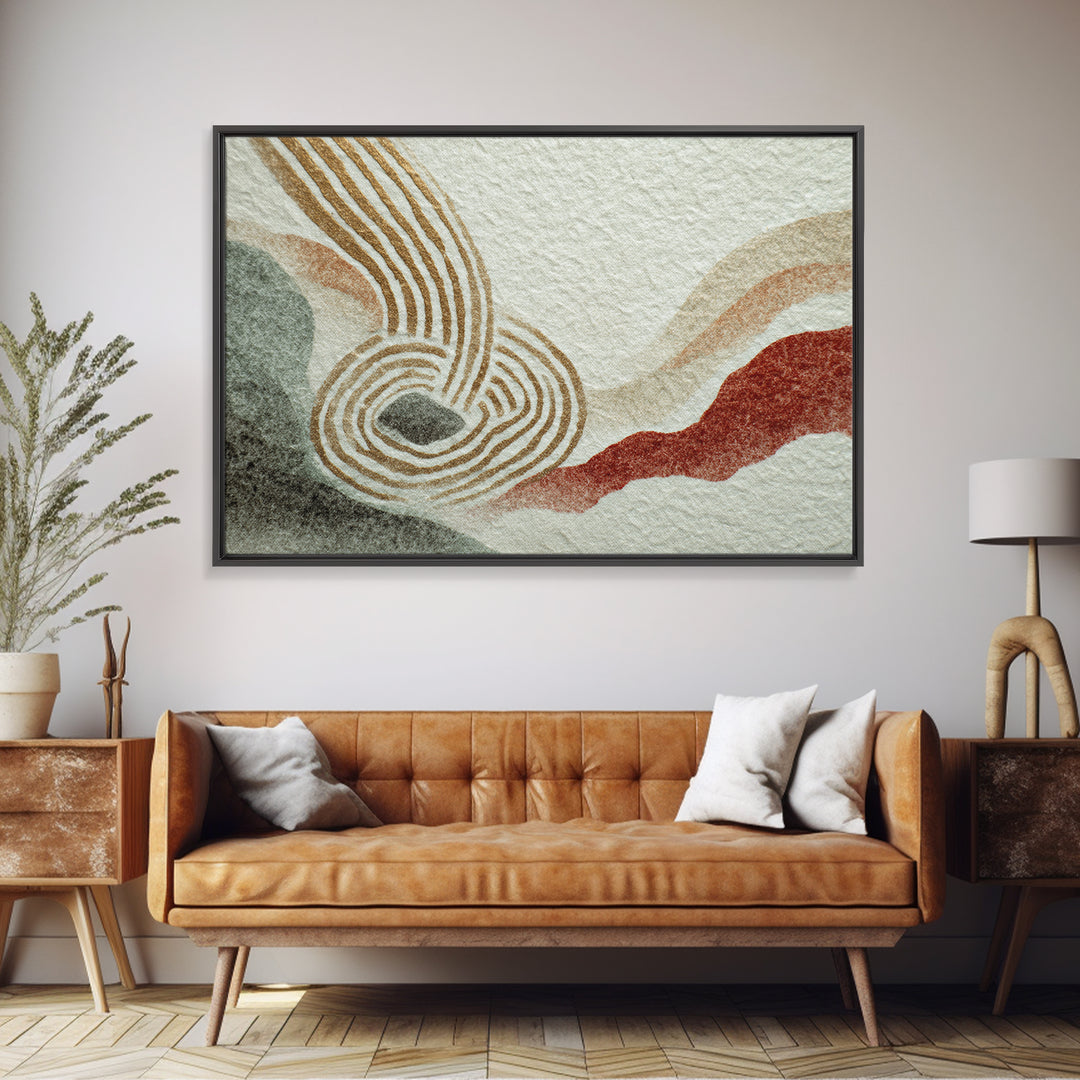 Zen Rock Garden Abstraction Framed Canvas Print, Asian Inspired Art, Printable Art, Living Room Decor, Watercolor Art, Harmony, ASI-3x2-18