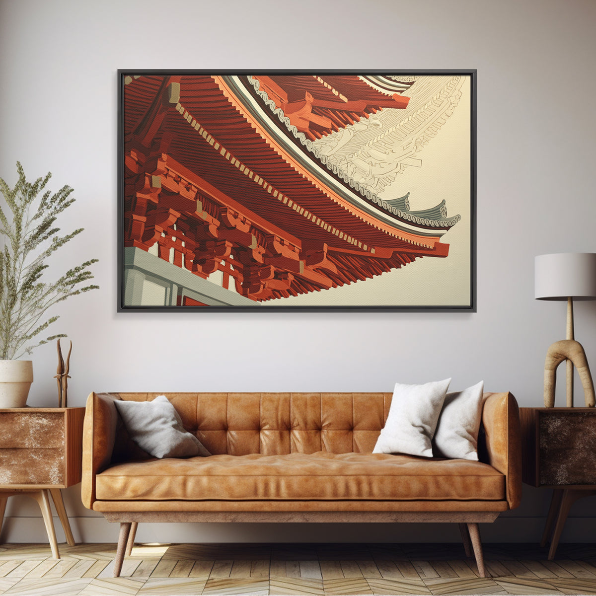 Temple Roof Detail Framed Canvas Print, Asian Inspired Art, Indian Art, Living Room Decor, Fine Art, Harmony, Neutral Decor, ASI-3x2-27