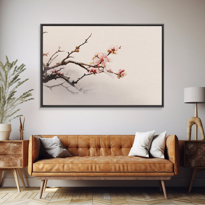 Plum Blossom Branch Painted Framed Canvas Print, Asian Inspired Art, Indian Art, Living Room Decor, Watercolor Art, Harmony, ASI-3x2-40