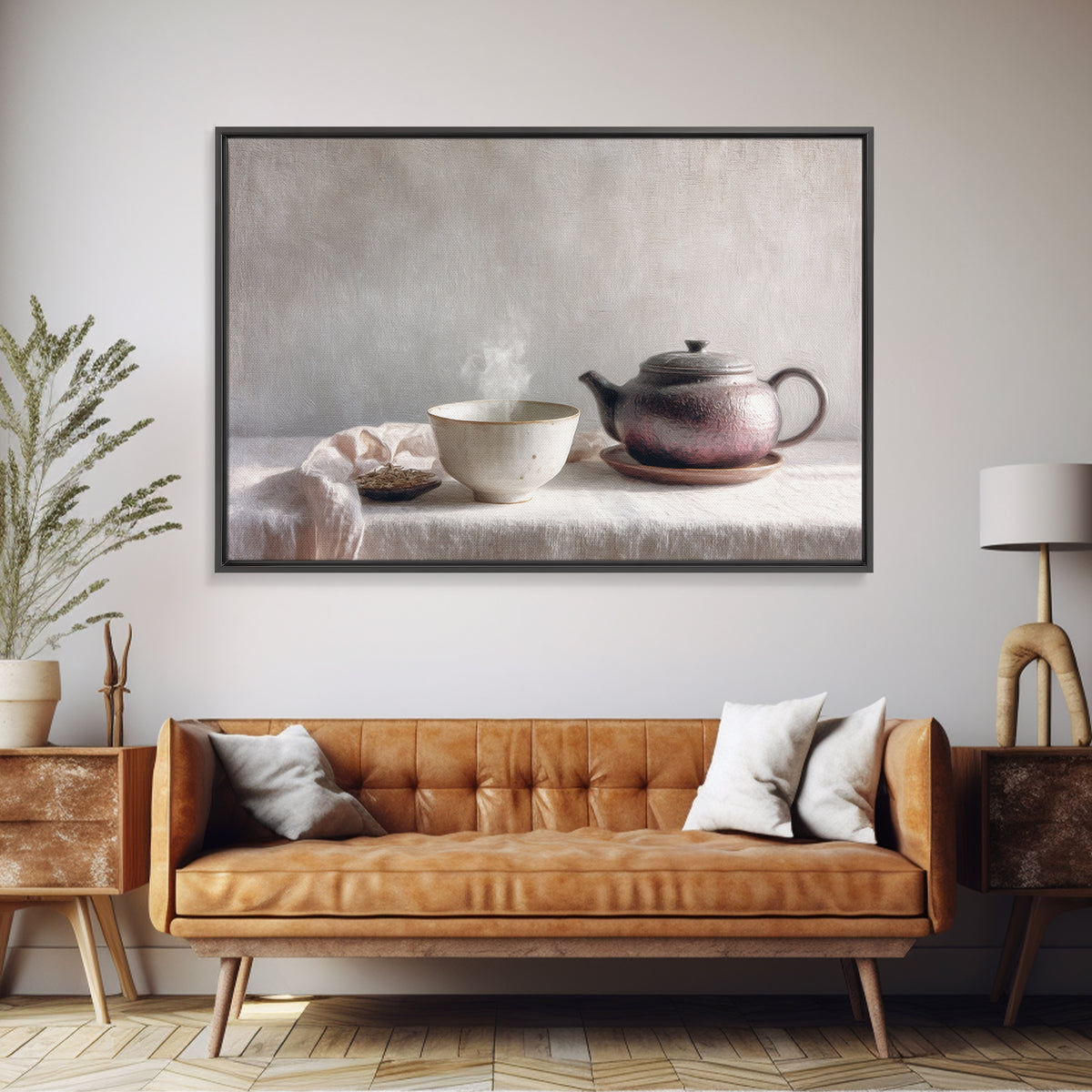 Tea Bowl and Steam Still Life on Canvas Print, Asian Inspired Art, Asian Art, Living Room Decor, Fine Art, Harmony, ASI-3x2-43