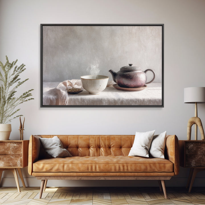 Tea Bowl and Steam Still Life on Canvas Print, Asian Inspired Art, Asian Art, Living Room Decor, Fine Art, Harmony, ASI-3x2-43
