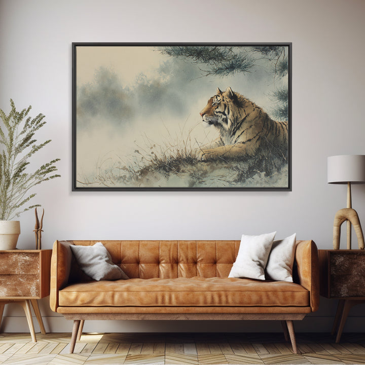 Tiger Portrait with Expressive Brush Ink Energy Canvas Print, Asian Inspired Art, Neutral Wall Art, Living Room Decor, Harmony, ASI-3x2-44