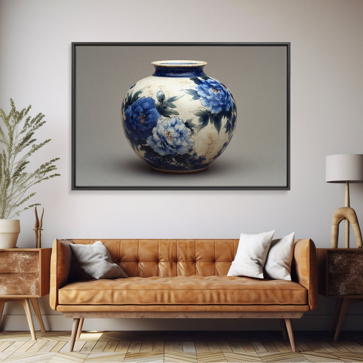 Blue and White Porcelain Vase Canvas Print, Asian Inspired Art, Digital Art Print, Living Room Decor, Fine Art, Harmony, ASI-3x2-73