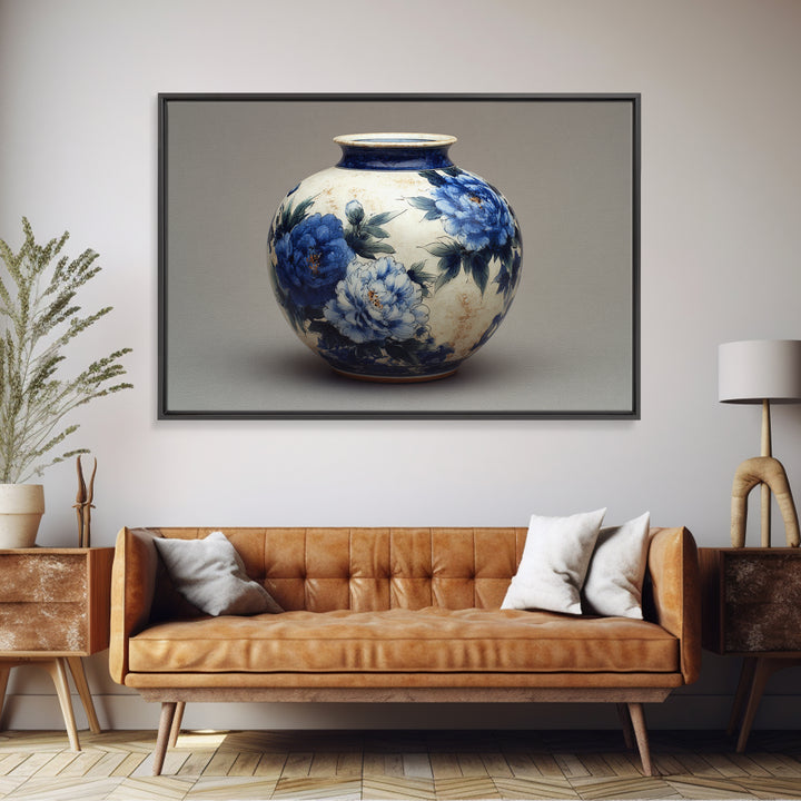 Blue and White Porcelain Vase Canvas Print, Asian Inspired Art, Digital Art Print, Living Room Decor, Fine Art, Harmony, ASI-3x2-73