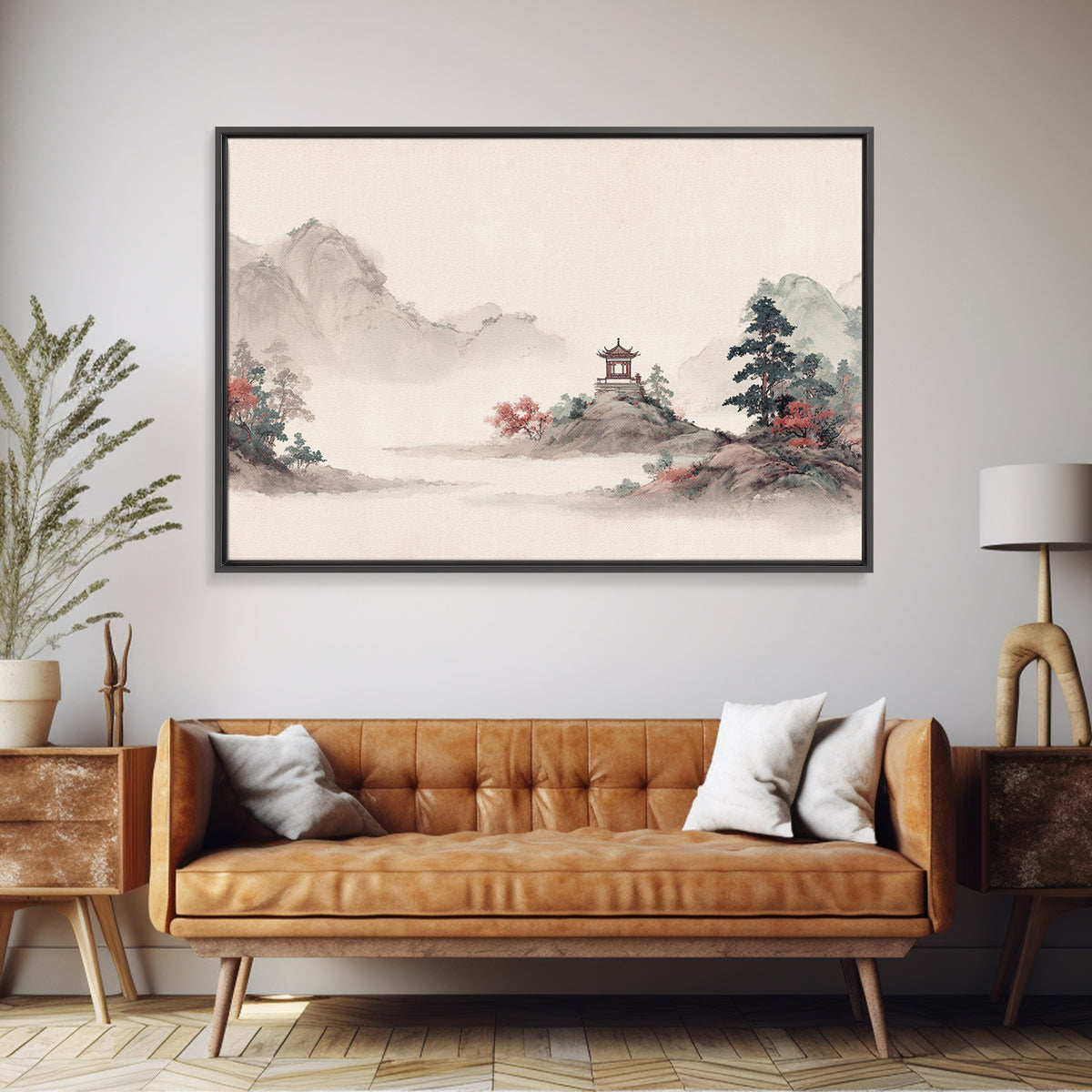 Chinese Mountain Scroll Landscape Canvas Print, Asian Inspired Art, Boho Decor, Living Room Decor, Fine Art, Harmony, ASI-3x2-84