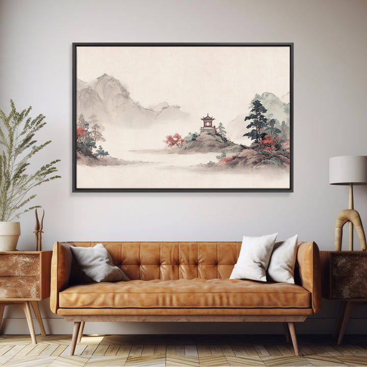 Chinese Mountain Scroll Landscape Canvas Print, Asian Inspired Art, Boho Decor, Living Room Decor, Fine Art, Harmony, ASI-3x2-84