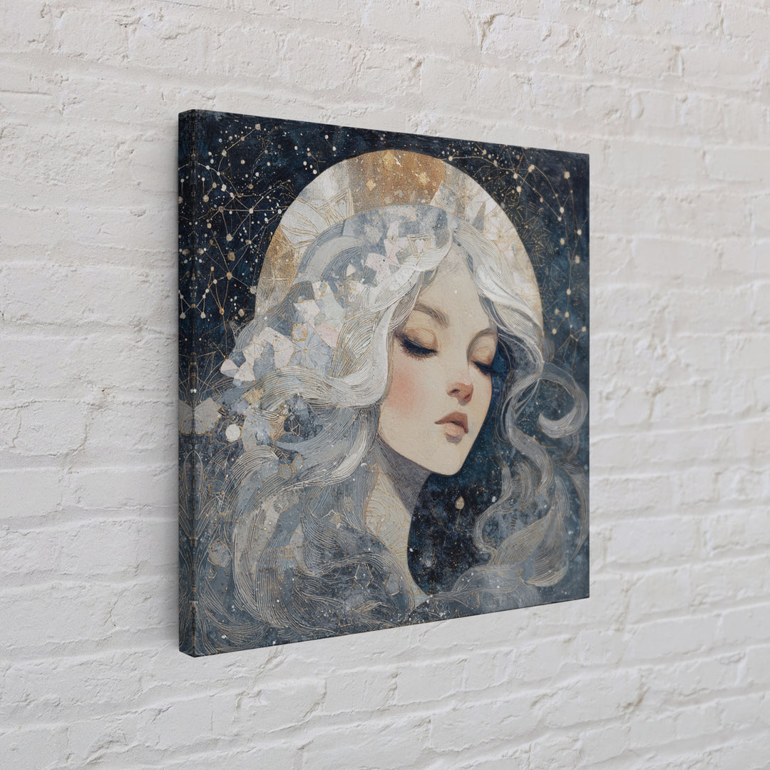 Moon Goddess with Flowing Hair and Constellations Canvas Print, Astrology Art, Celestial Wall Art, Living Room Decor, Zodiac, AST-1x1-27