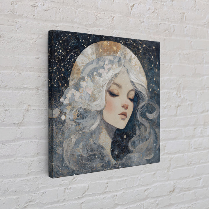 Moon Goddess with Flowing Hair and Constellations Canvas Print, Astrology Art, Celestial Wall Art, Living Room Decor, Zodiac, AST-1x1-27