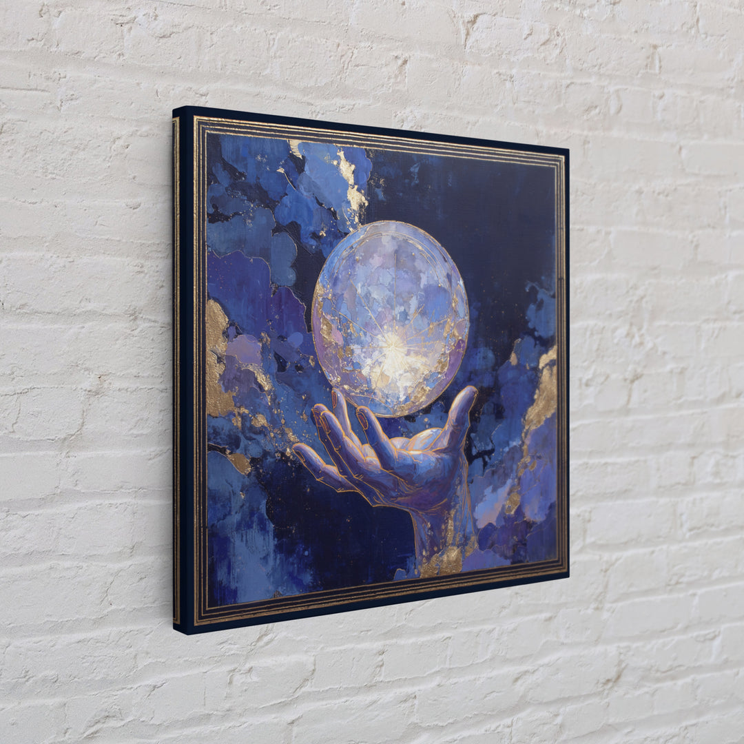 Tarot Cosmic Hand Holding a Glowing Star Framed Canvas Print, Astrology Art, Leo Astrology, Living Room Decor, Watercolor Art, AST-1x1-6