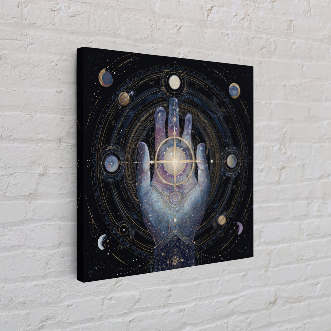 Tarot Cosmic Hand Holding a Glowing Star Framed Canvas Print, Astrology Art, Fine Art Print, Living Room Decor, Zodiac, AST-1x1-78