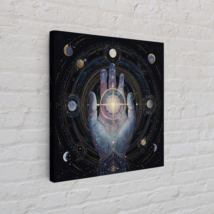 Tarot Cosmic Hand Holding a Glowing Star Framed Canvas Print, Astrology Art, Fine Art Print, Living Room Decor, Zodiac, AST-1x1-78