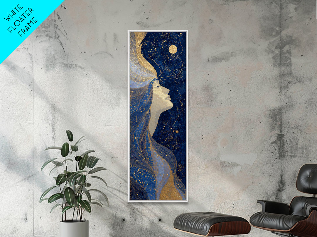 Moon Goddess with Flowing Hair and Constellations Canvas Print, Astrology Art, Celestial Art, Living Room Decor, Oil Painting, AST-1x3-63