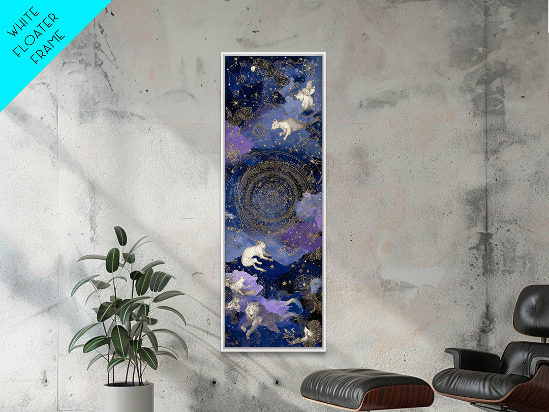 Twelve Zodiac Animals Arranged Framed Canvas Print, Astrology Art, Psychedelic Art, Living Room Decor, Fine Art, Zodiac, AST-1x3-64
